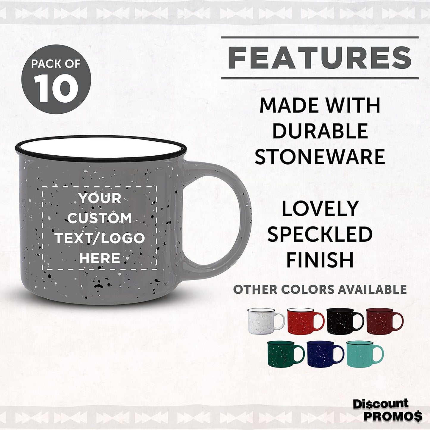 DISCOUNT PROMOS Custom Ceramic Campfire Coffee Mugs 13 oz. Set of 10, Personalized Bulk Pack - Perfect for Tea, Espresso, Cappuccino, Hot Cocoa - Grey