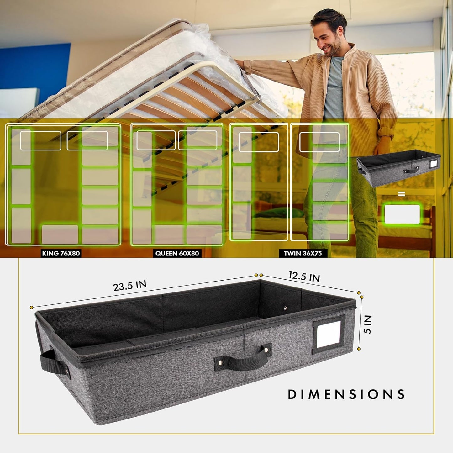 HOMELUX THEORY 2pc Under Bed Storage Containers, Bedroom Under the Bed Drawer Storage Organizer with Bins and Lids, Medium Underbed Clothes Storage Box Ideal for Blanket, Fabric, & Shoes (Dark Gray)