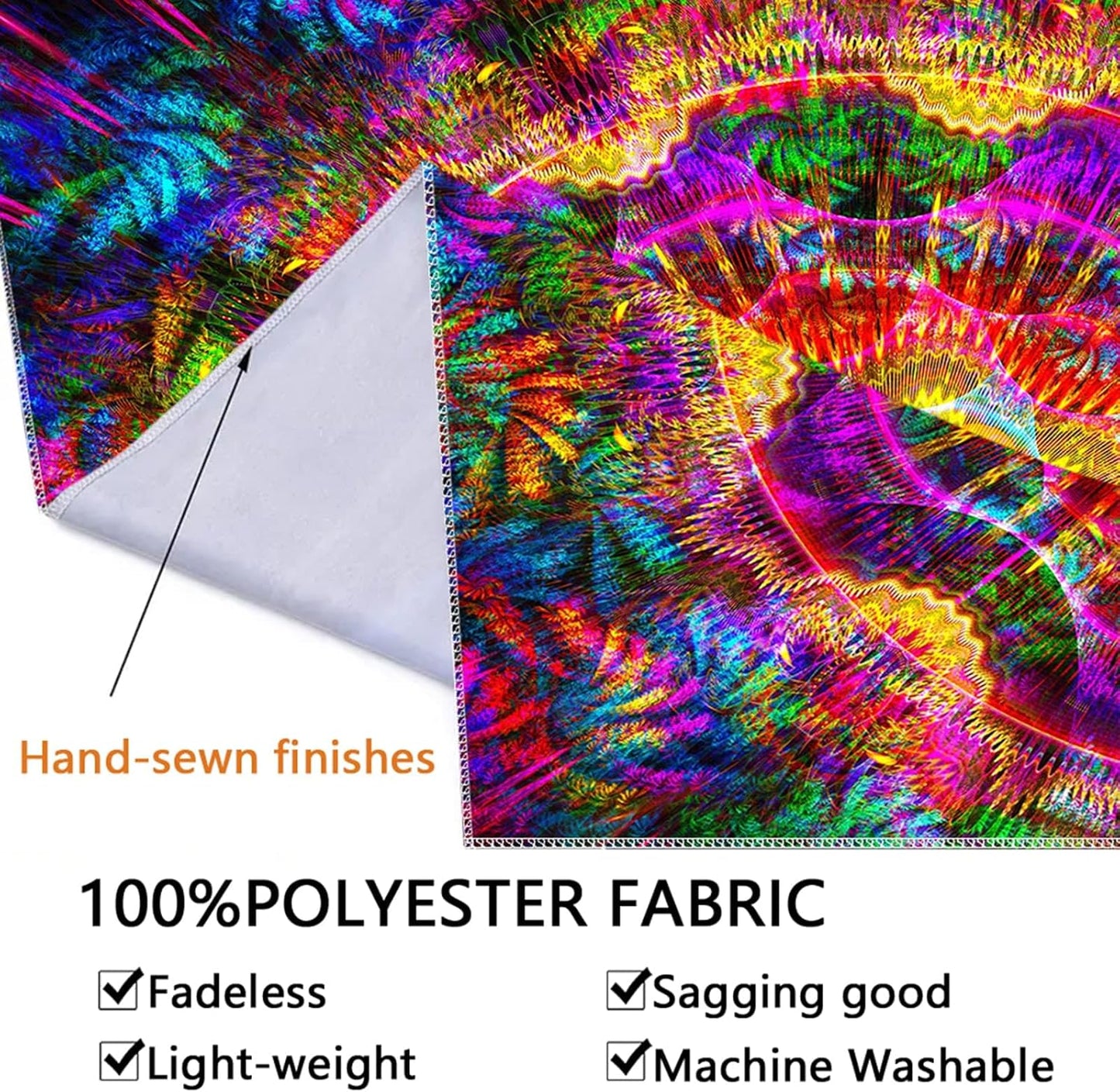 PSYHILAR Blacklight Mandala Tapestry for Bedroom, Psychedelic Black Light Posters for Adults and Teens, Colorful UV Reactive Aesthetic Bohemian Art Wall Hanging Decor (40 x 30 Inches)