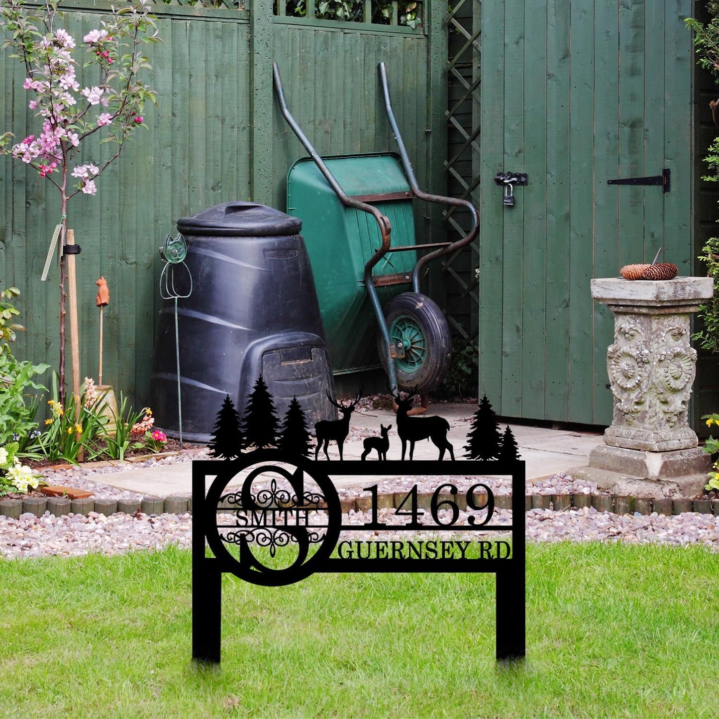 Personalized Deer Custom Garden Address Sign with Metal Stake, Housewarming Gift, Outside Camping Decor
