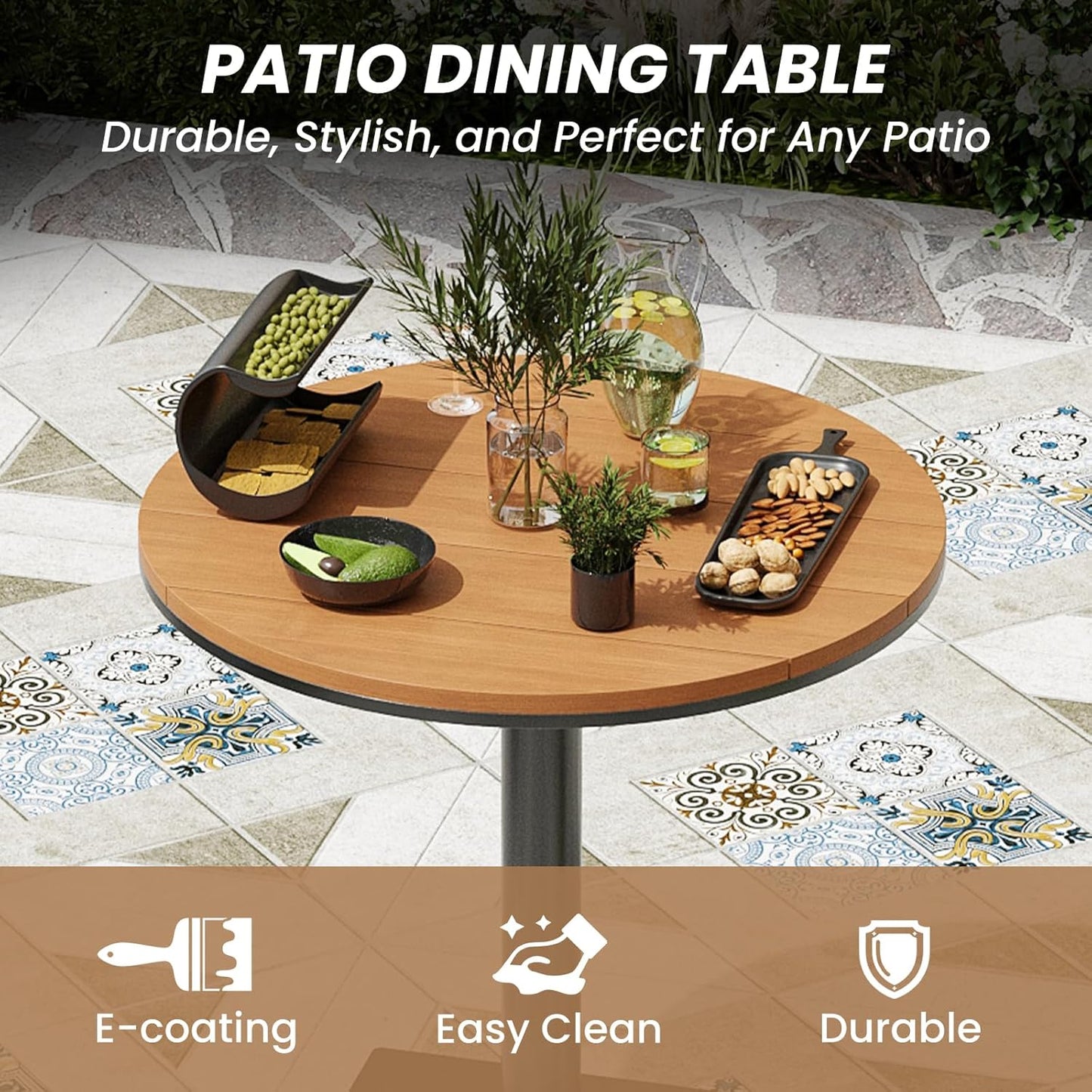 Soohow Patio Furniture Table, Outdoor Dining Set of Patio Table, Plastic Wooden Top Outdoor Furniture Table for Lawn, Deck, Backyard, Poolside