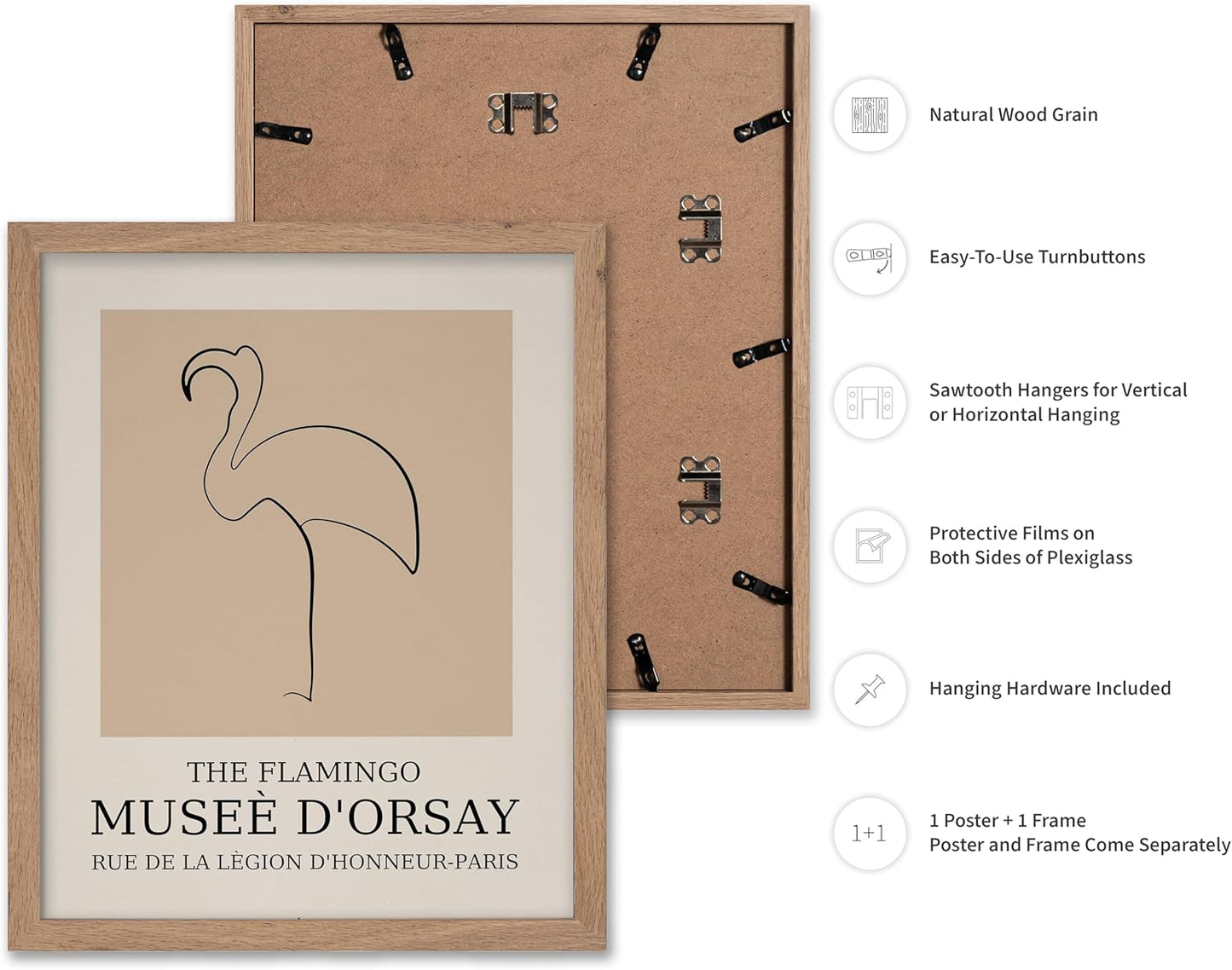 Poster Master Vintage Poster - Retro Minimalist Print - Gift for Artist, Housewarming - Flamingo, Line Drawing, Sketch, Abstract - Wall Decor for Living Room, Bedroom, 16x20 Beige Framed