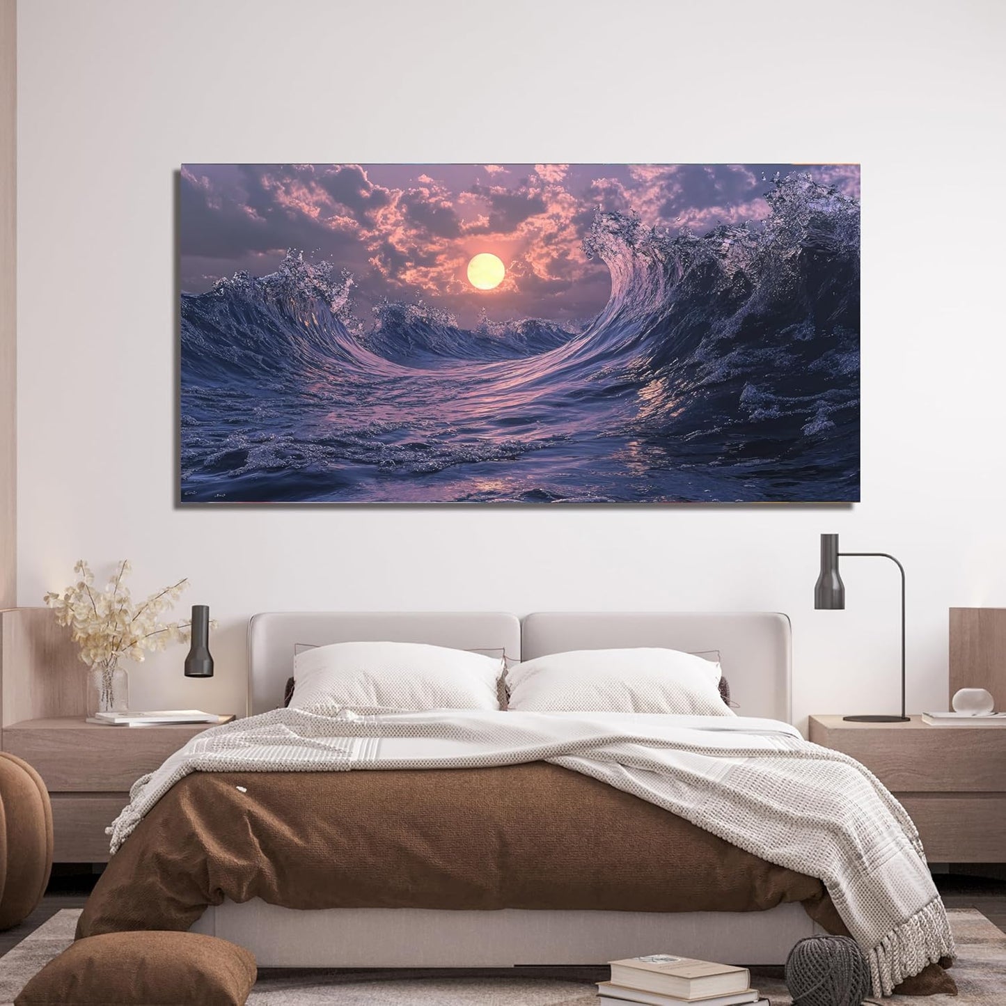 Canvas Wall Art for Living Room Artwork for Walls Coastal Beach Wall Art Decor Canvas Modern Art Wall Decor Purple Sunset Wall Art Paintings Prints Art Work for Room Office Kitchen Wall Decor 20" X 40"