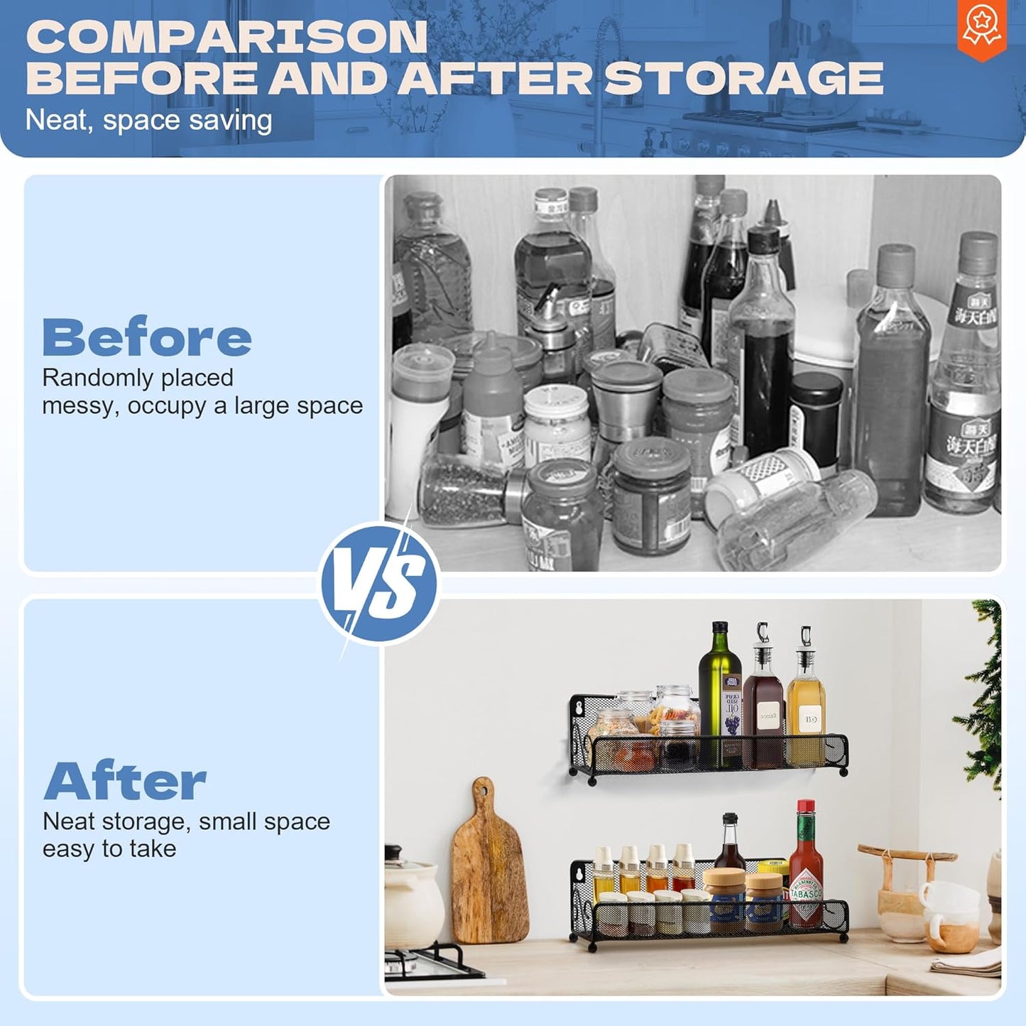 2 pack spice rack organizer for wall mounted or countertop, Jars Storage Organizer, Cabinet Holder, kitchen metal spice seasoning storage for RVs, Cabinet, Pantry Doors, Bathroom, Shower, Home Decor