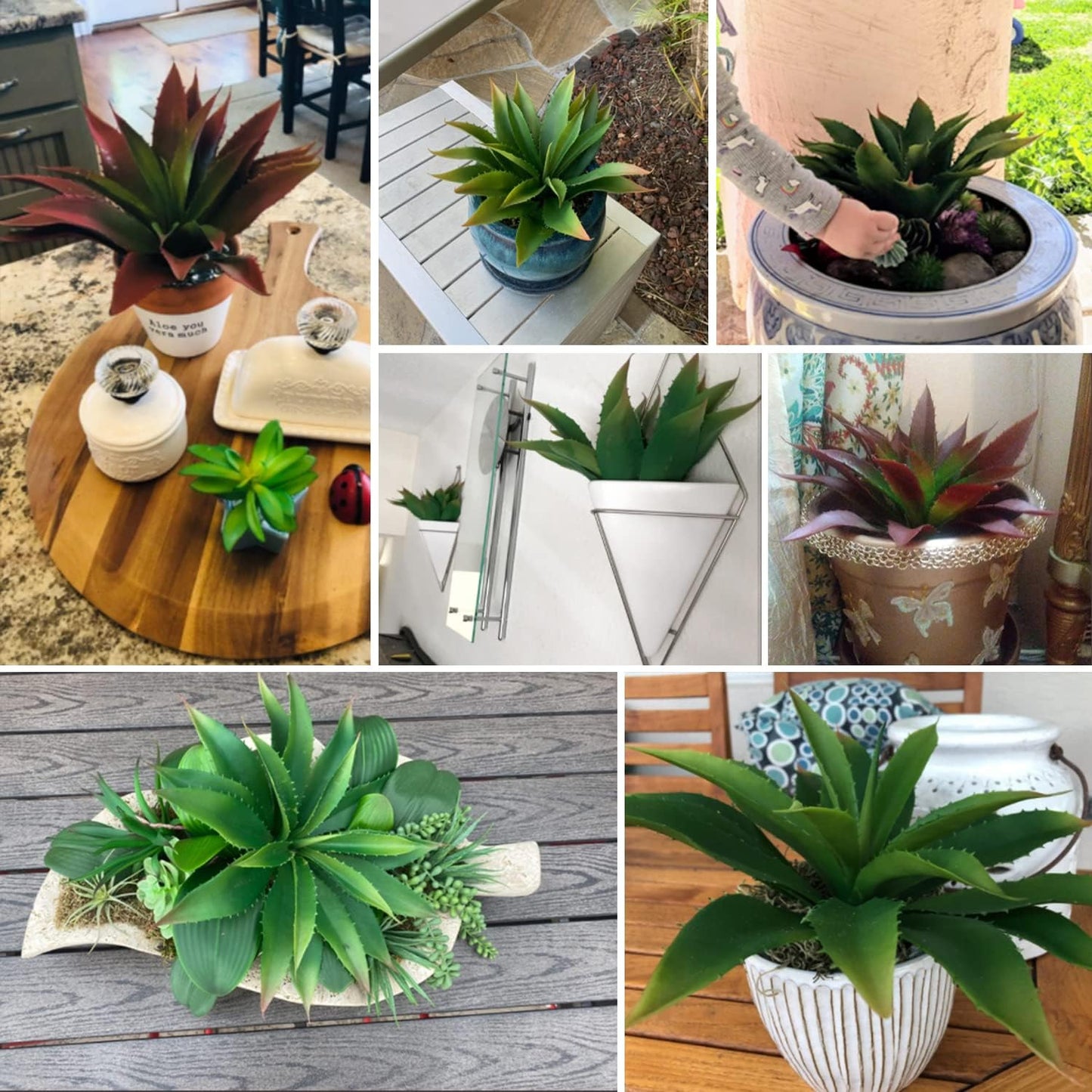 JUSTOYOU Large Artificial Succulents Aloe Plants Real Touch Fake Flowers Unpotted for Home Wedding Festival Arrangement (1, Green-Red)