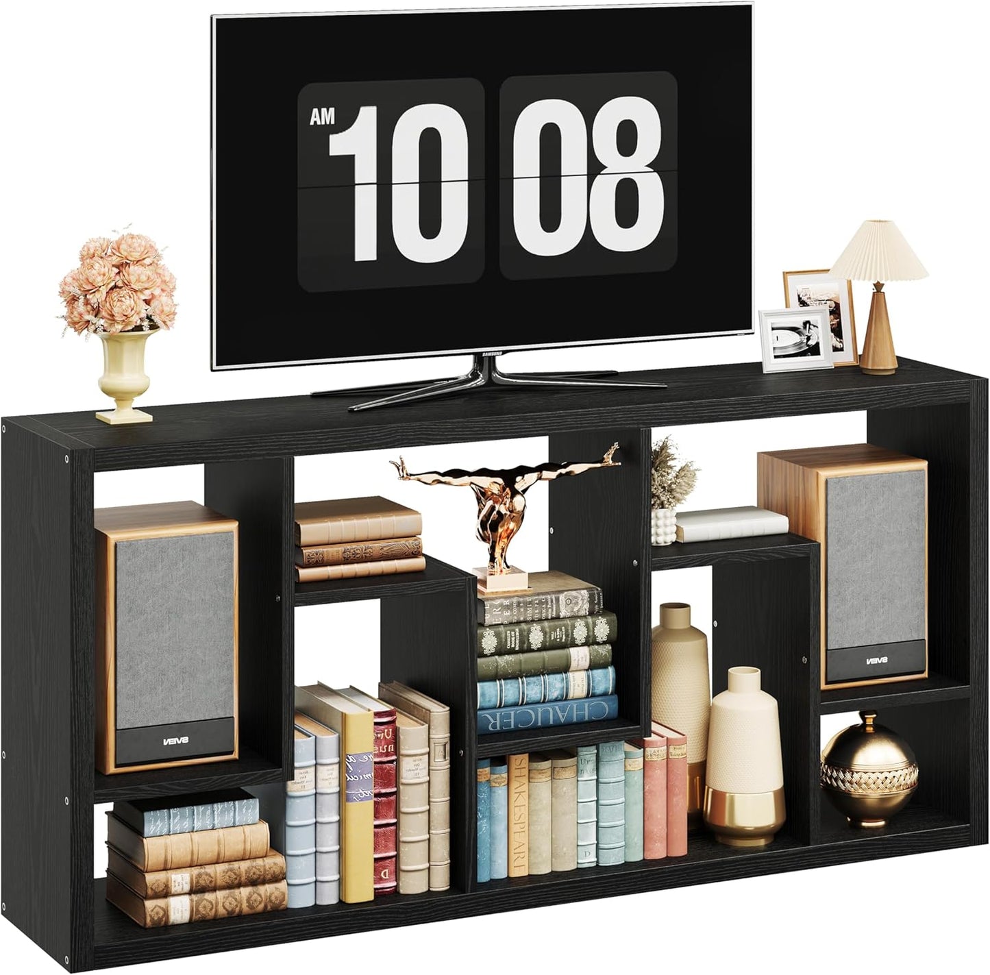 IRONCK Geometric Bookcase 6-Shelf Industrial Bookshelf Black Etagere Bookcase Tall Storage Display Bookshelf with Thicken Shelf for Living Room Home Office