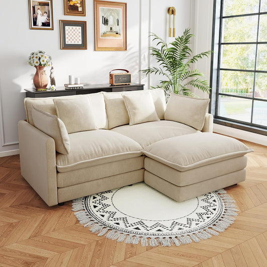 Sectional Sofa 2 Seater with Movable 1 Ottoman,Oversized Modular Couch Deep Seat (Light Coffee, 76.7 inch-L)