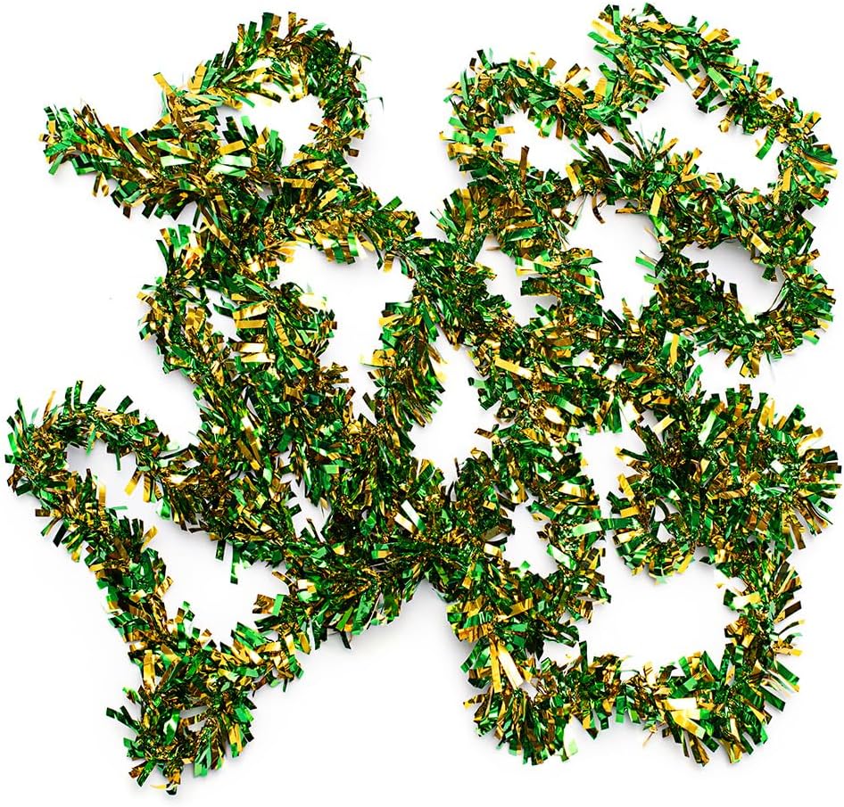 Anderson's Green & Gold Metallic Tinsel Twist for Trailer Or Golf Cart, 4 inches Wide x 25 ft Long, Christmas, Birthday, Mardi Gras, Graduation and Holiday Garland Decor for Parties and Parades