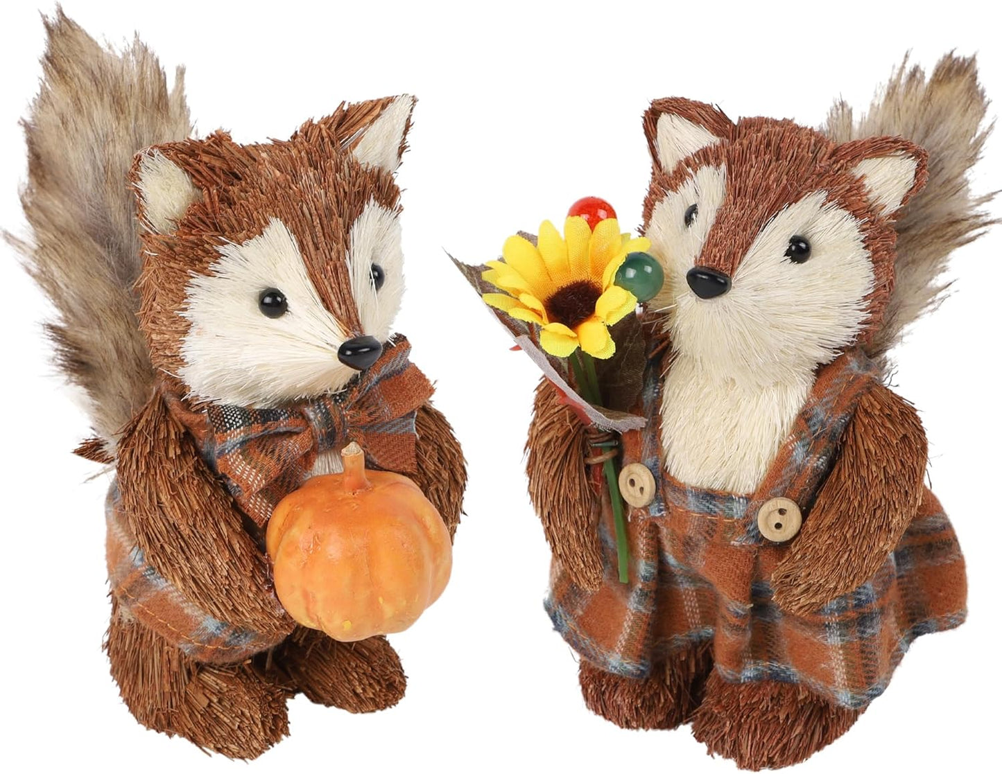winemana 2 Pack Fall Decor Fox, Thanksgiving Decorations Indoor Sisal Foxes for Home Table Centerpiece Handmade Autumn Woodland Animal Friend Figurines with Pumpkin for Shelf Office Décor