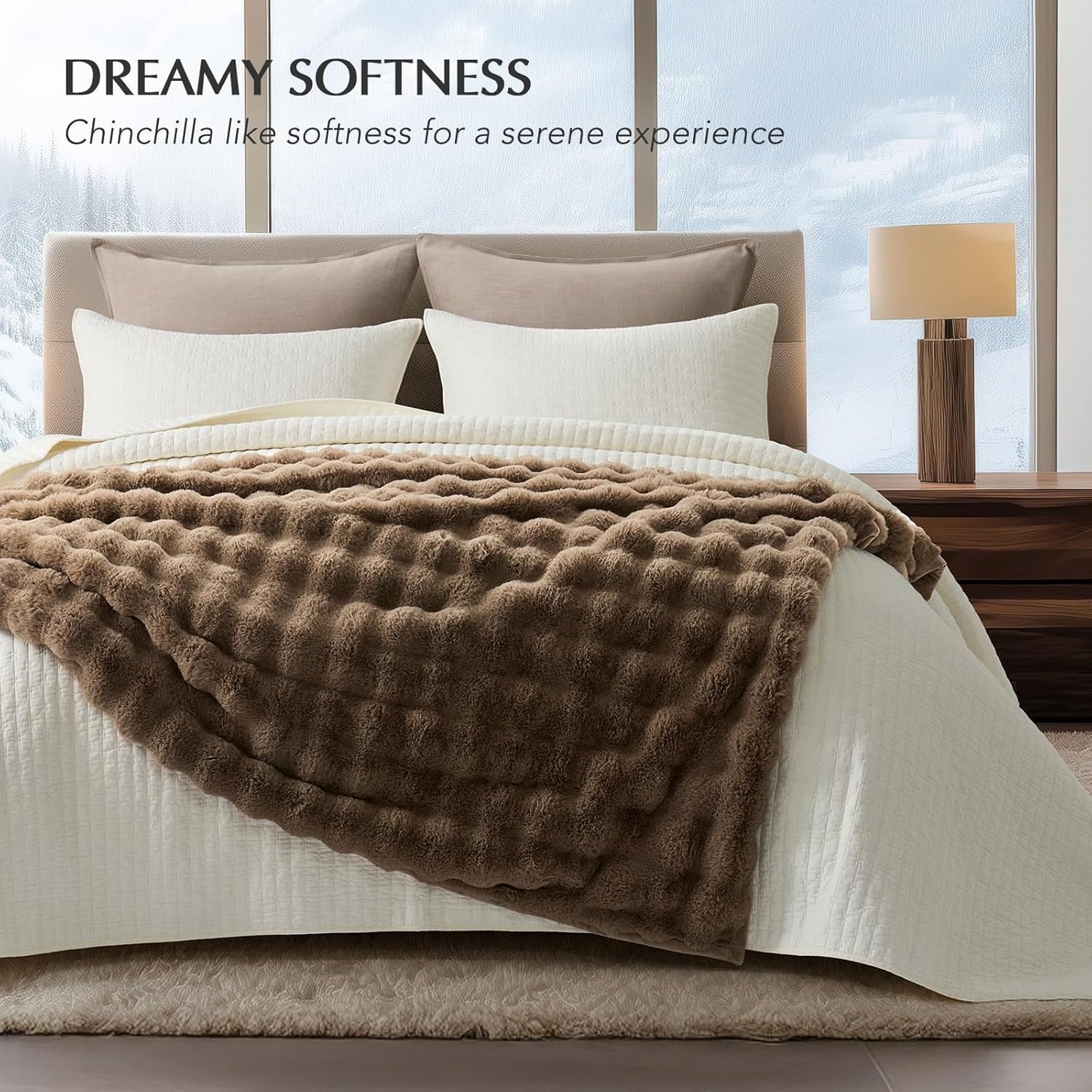 EVERGRACE Ultra Soft Luxury Fluffy Faux Rabbit Fur Throw Blanket, Thick Warm Fuzzy Blankets for Bed, Cozy Plush Reversible Blanket for Couch, Chair, Sofa, Natural Tan, 50x60 Inches, 870 GSM