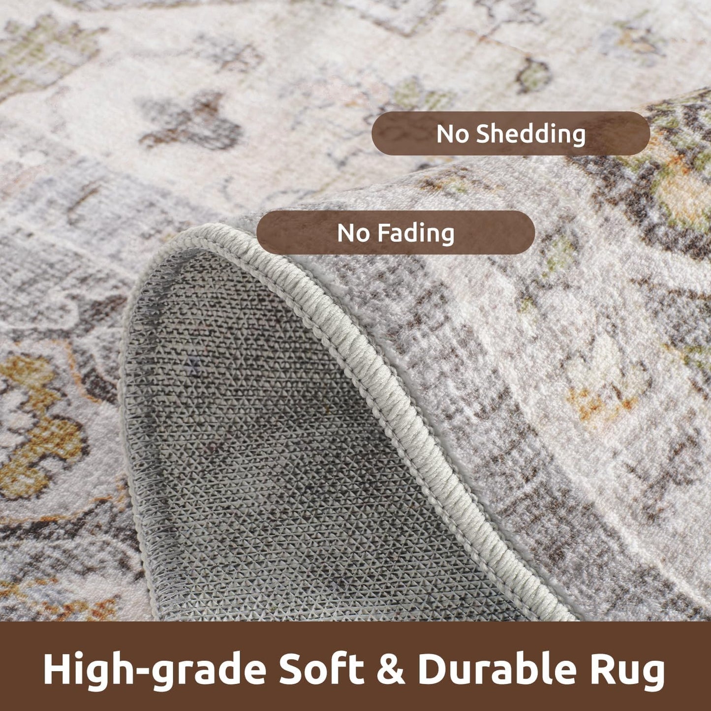 AMOAMI-3X5 Area Rug-Soft Washable Vintage Throw Accent Rugs for Living Room, Entryway, Bedroom, Kitchen, Bathroom, Laundry Room, Kitchen, Bathroom, Bedside, No Slip Grey