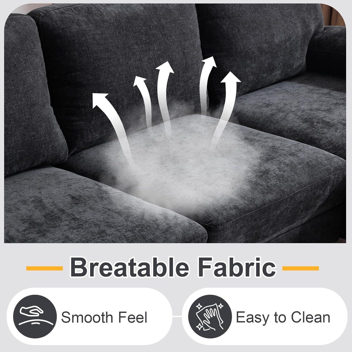 Karl home U-Shape Sectional Sofa Couch 111" Modern 4-Seat Sofa with Chaises Chenille Fabric Upholstered Covertible Couch with Wood Grain Legs for Living Room, Reception Room, Apartment, Black