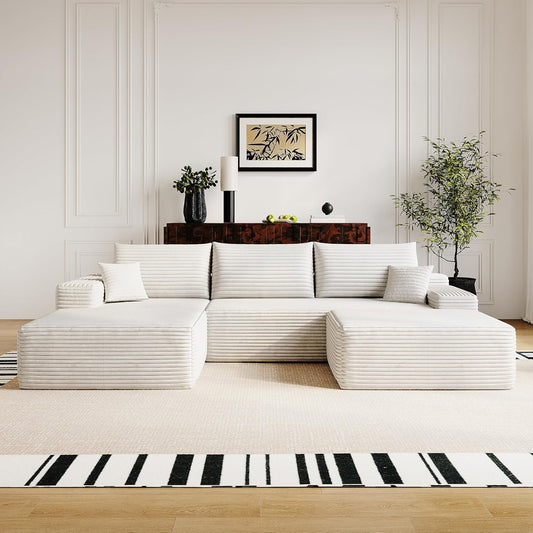 108" Sectional Couches for Living Room Modern Modular Sofa with L-Shape Couchs Upholstered Boneless Couch Deep Seat Sectional Couch with Chaise (White, Left Facing Chaise+2Seaters+1Ottoman)