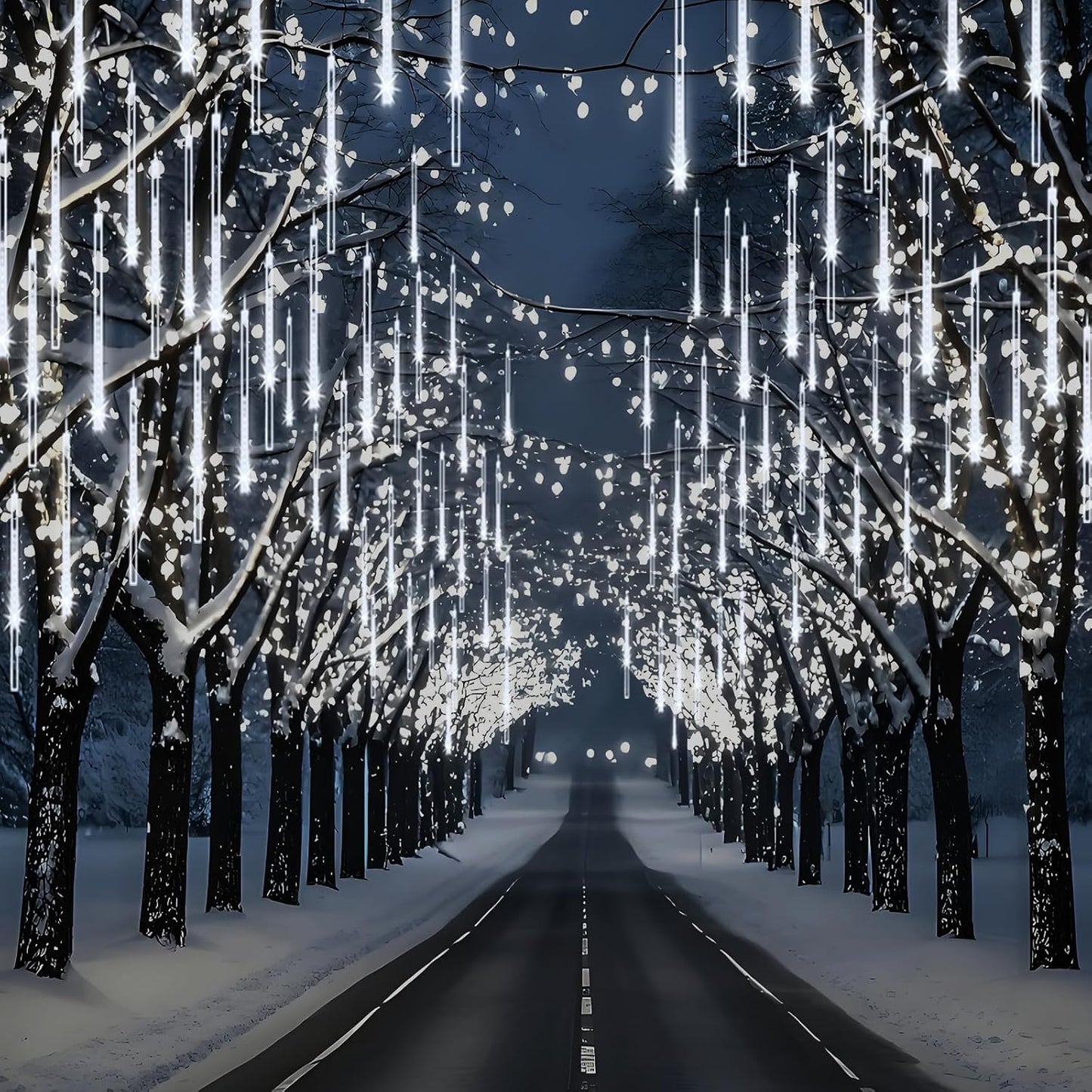 Christmas Lights Outdoor, Meteor Shower Lights 8 Tubes 192LED UL Certified Snow Falling Rain Cascading Icicle Light for Xmas Tree Christmas Decorations Outdoor Wedding Party Window, White