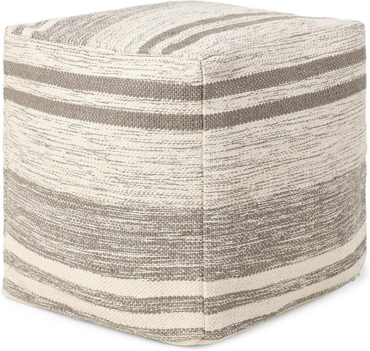 REDEARTH · Tufted Pouf Ottoman with Filler Textured Storage Cube Bean Bag Pouffe Footrest for Living Room, Bedroom, Nursery, Kidsroom; 100% Cotton (17.5"X17.5"X17.5", Melange Delight Taupe)