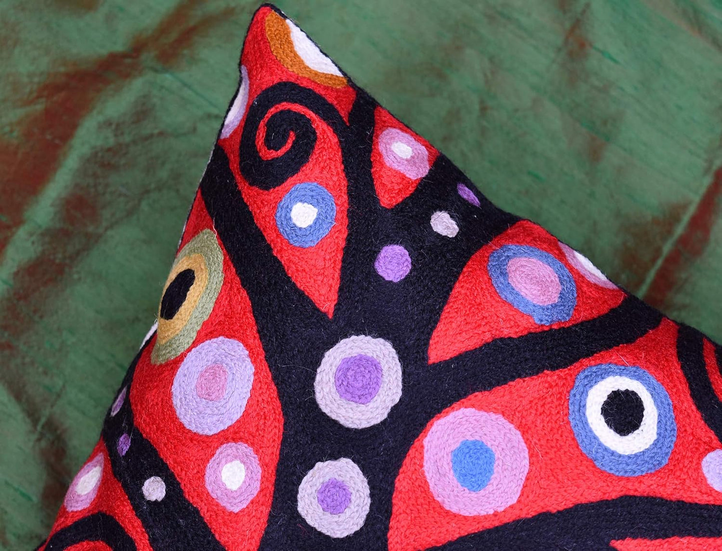 Klimt Tree of Life Pillow Cover | Red Floral Pillowcase | Flower Accent Pillows |Suzani Cushions | Flower Pillows | Modern Floral Cushion Cover | Hand Embroidered Wool Size - 18x18