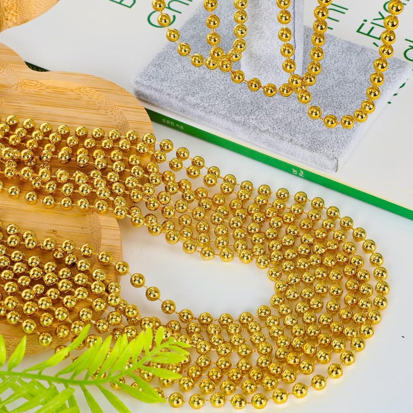 50PCS Mardi Gras Beads, Gold Bead Necklace Stuff, 33" Mardi Gras Christmas Beads Necklace Costume, Festival Parade Throw Accessories for Mardi Gras St Patricks Xmas Wedding Birthday Supplies Decor