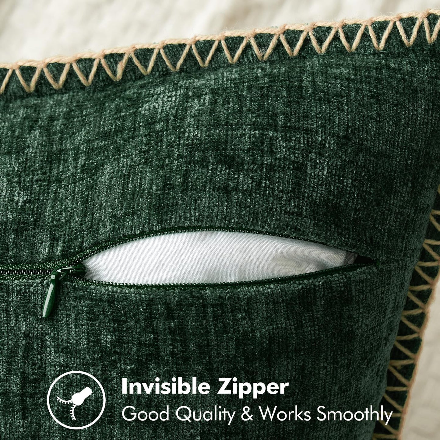 MIULEE Pack of 2 Christmas Pillow Covers 12x20 Inch Dark Green Farmhouse Decorative Throw Pillow Covers with Stitched Edge Soft Chenille Solid Dyed Couch Pillow Covers for Sofa Bed Living Room