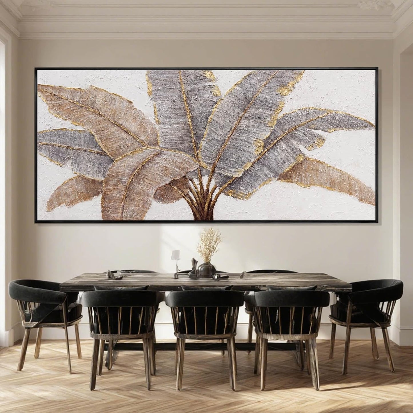 Gold Line Canvas Wall Art Leaves Wall Decor Modern Art Prints 32"x70" Bedroom Artwork for Wall Over Bed Art for Living Room