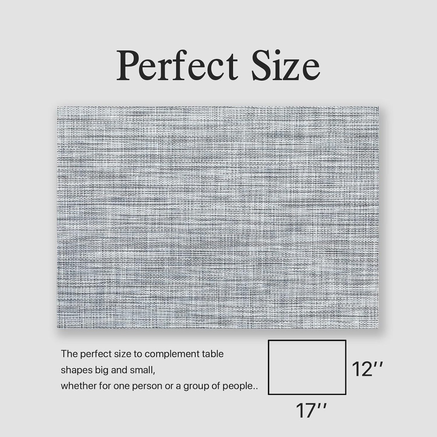 Placemats Set of 12 - Easy Clean Woven Vinyl Placemats for Dining Table, Indoor/Outdoor Place Mats, Washable PVC Table Mats（Gray）