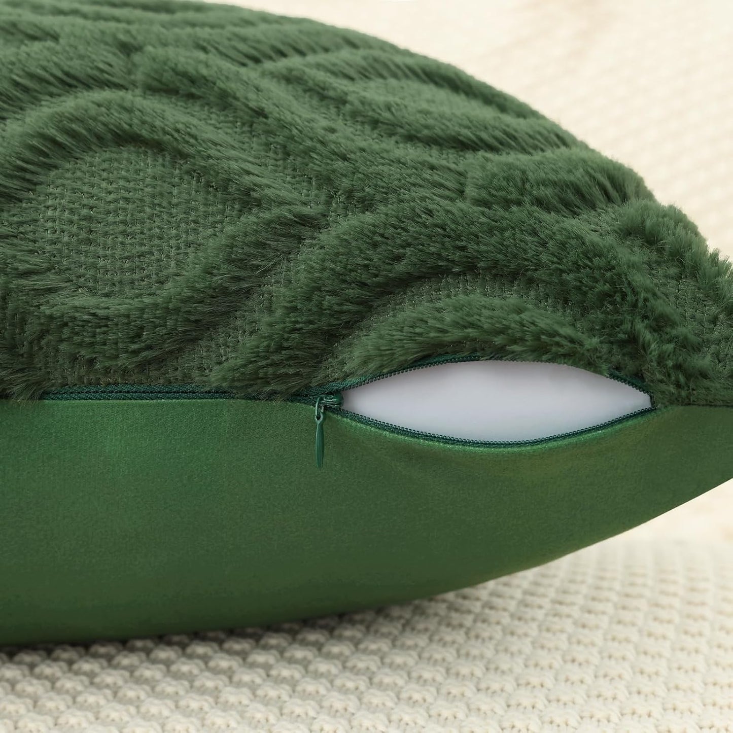 decorUhome Throw Pillow Covers 22x22 Inch Set of 2, Soft Plush Decorative Faux Fur Forest Elf Solid Couch Pillow Covers, Accent Farmhouse Neutral Square Euro Pillow Cases for Sofa Bed Living Room