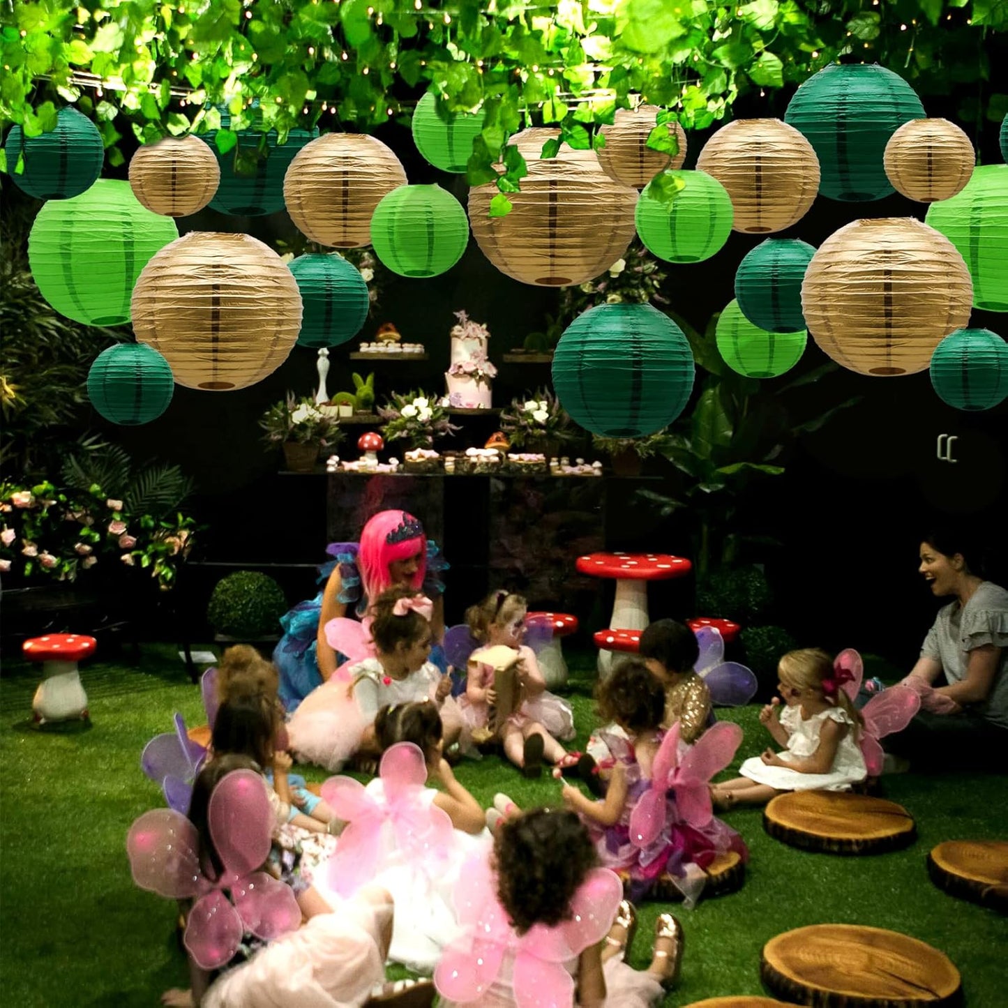 ADLKGG Green Paper Lanterns Party Decorations, Round Hanging Lantern for St. Patrick's Day, Graduation, Wedding, Tropical Jungle Theme Birthday Party Football Theme Baby Shower Decorations