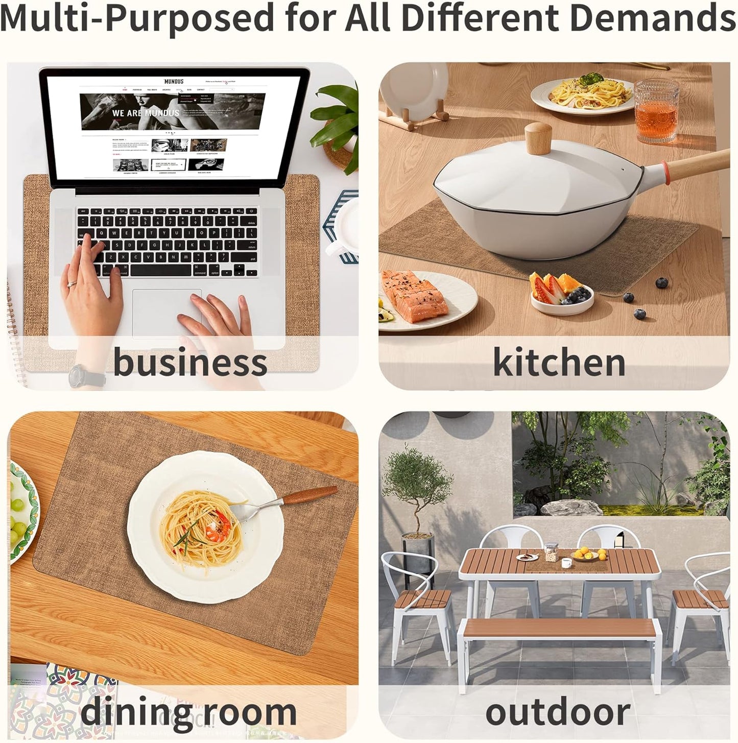 Maxpearl Faux Leather Placemats Set of 4 - Waterproof - Wipe Clean - Heat Resistant - Anti Slip Dining Table Place Mats, Suitable for Indoor & Outdoor Use, 17’’×12’’, Brown