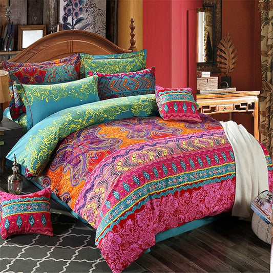 ABREEZE 3Pcs Bohemia Retro Bedding Ethnic Vintage Floral Duvet Cover Boho Bedding 100% Brushed Cotton Bedding Sets Damask Paisley Coloful Mandala Down Comforter Cover,Queen
