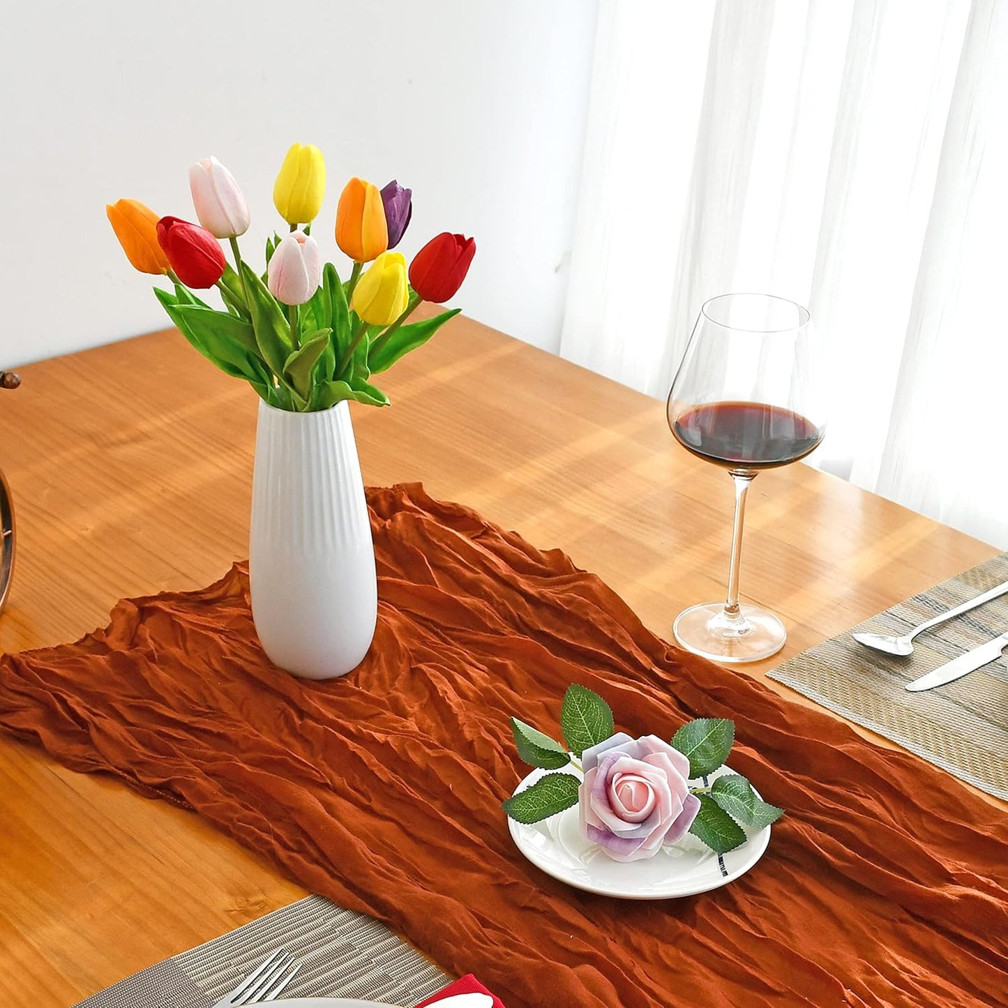 Mandy's Artificial Tulips 28 Stems Multicolor PU Faux Flowers for Wedding Home Decor 13.5 Inch