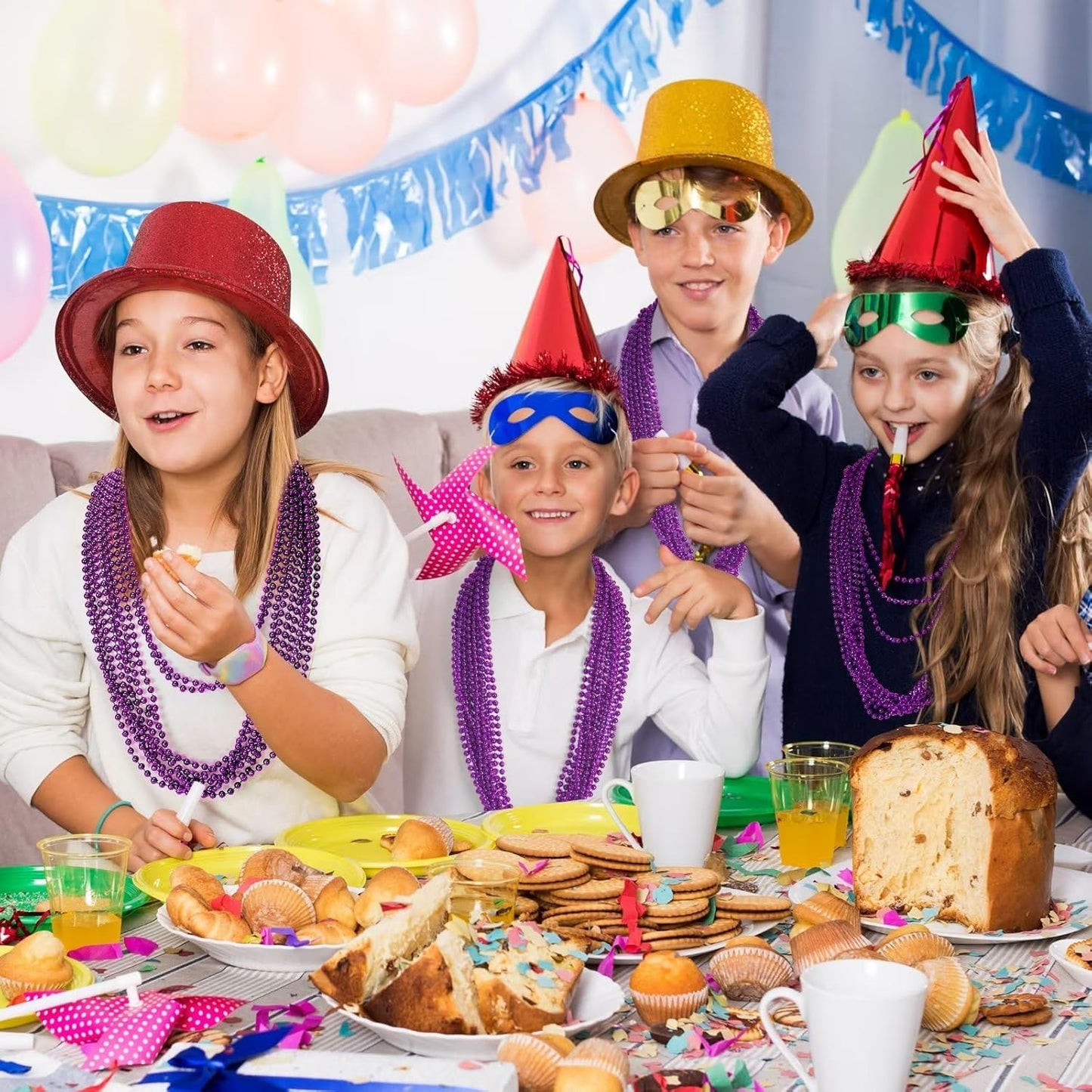 50PCS Mardi Gras Beads, Purple Bead Necklace Party Favors, 33" Necklaces, Festival Parade Throw Accessories for Halloween Mardi Gras Wedding Birthday Celebrations Decorations