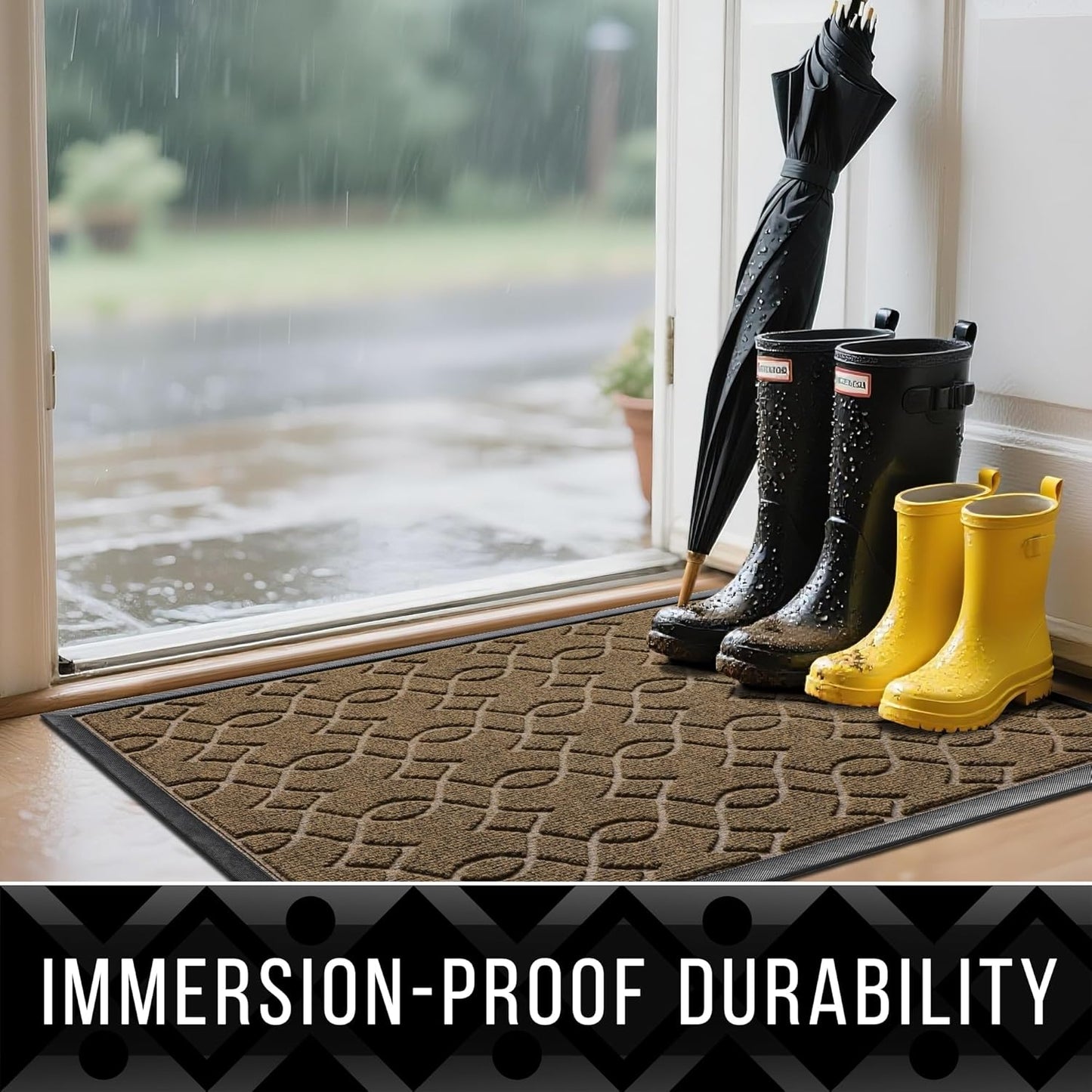 Yimobra Front Door Mat Outside Entrance, 47x24 All-Season Waterproof Welcome Matt Outdoor, All-Weather Non-Slip Doormat, Porch Patio Indoor Entrance Mat, Brown