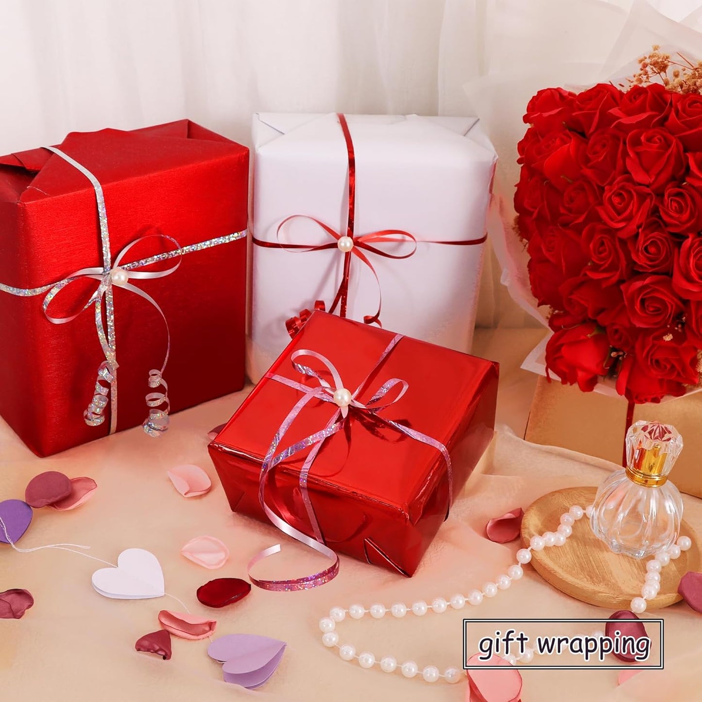 BEISHIDA Red Pink Silver Curling Ribbons Balloon String Ribbons - 3 Pack 100 Yards for Gift Warppping Valentine Day Birthday Christmas Party Decorations