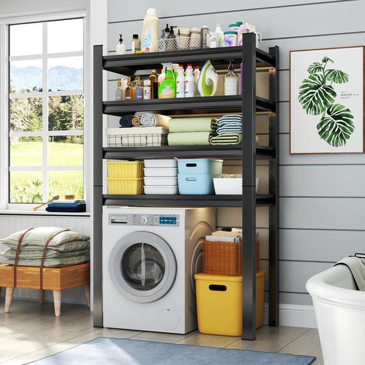 Laundry Shelf,5 Tier Over Washer and Dryer Storage Shelves,Adjustable Easy to Install,Space Saver Laundry Shelf Organizer,Utility Shelves for Balcony,Black,72”H*15.7”D*35.4“W