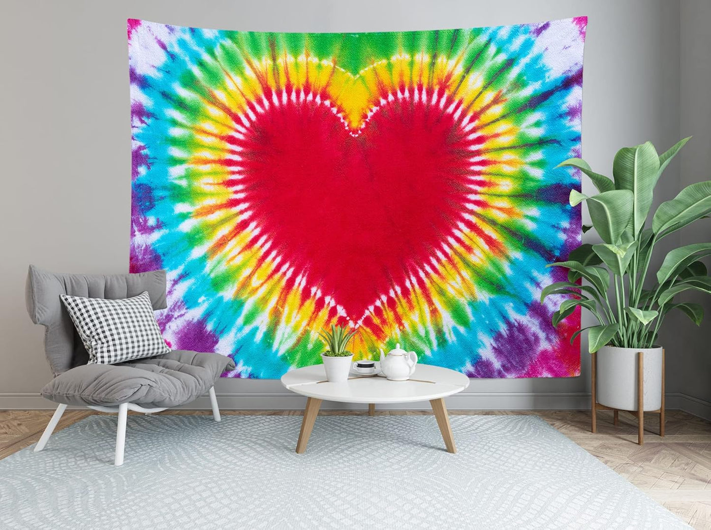 Loccor Colorful Tie Dye Tapestry Rainbow Heart Tie Dye Watercolor Wall Hanging Abstract Hippie Wall Decor LBGT Party Supplies Home Bedroom Living Room Decor W106 x H70 inches