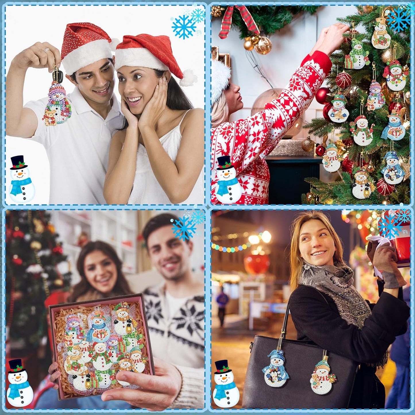 Tondiamo 20 Pcs Christmas Diamond Painting Keychain Kits 5D DIY Diamond Art Pendants Double Sided Hanging Key Chains for Christmas Party Decoration DIY (Snowman)