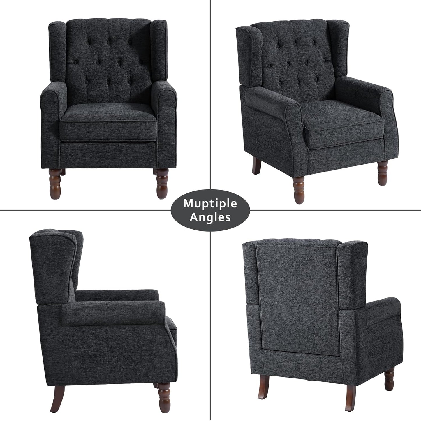 Lumibee High Back Accent Chair,Upholstered Wingback Armchair with Solid Wood Legs for Small Spaces,Comfy Single Sofa Chair for Living Room,Bedroom,Office-Black Blue