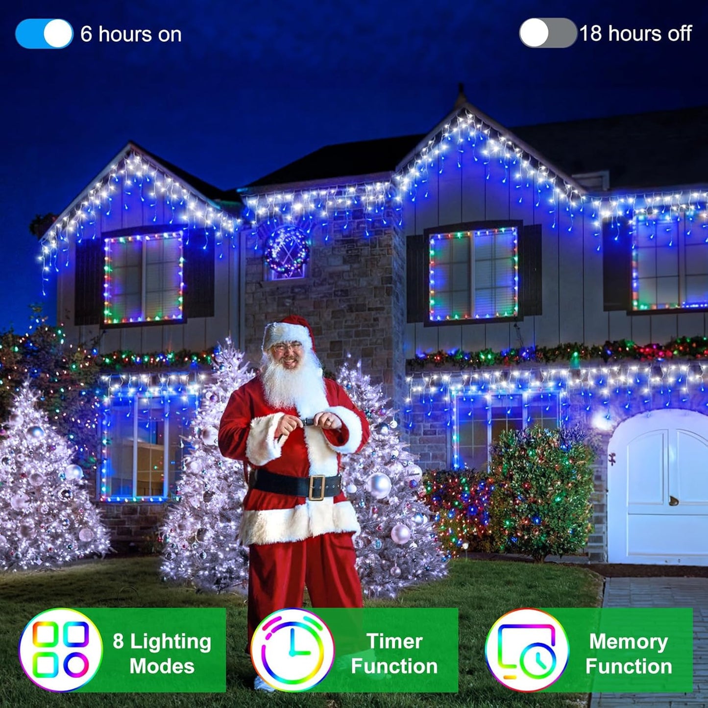 792 LED Christma Lights with 176 Drops, 82ft Outdoor Hanging lights with 8 Modes & Timer Memory, Outsite Waterproof Curtain String Lights for Front House Fence Tree Holiday Decorations Blue & White