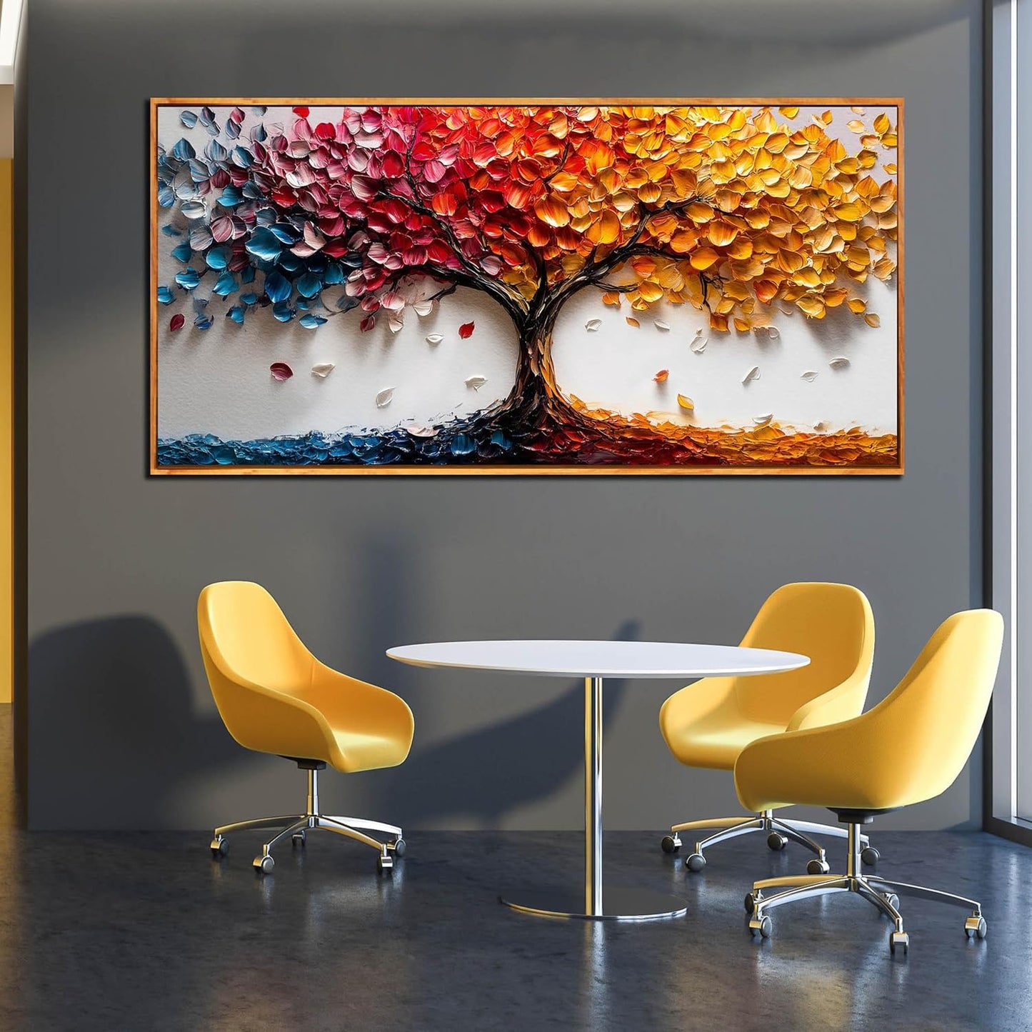 Tree of Life Poster for Office - Colorful Tree Wall Decor for Living Room - Wooden Framed Wall Art for Bedroom Size 29" x 59"