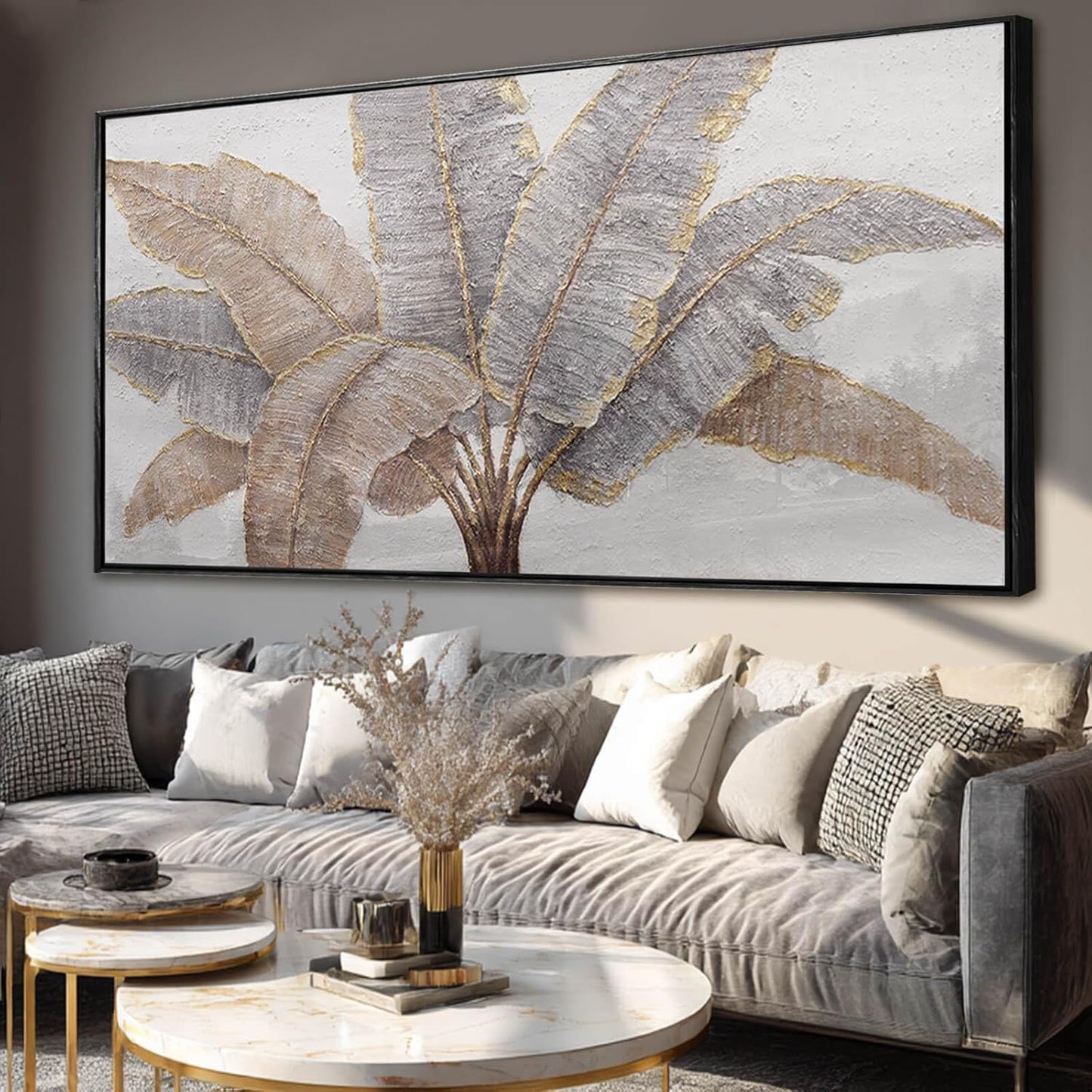 Plant Canvas Wall Art Contemporary Wall Decor Gold Pictures Textured Home Decorations 29"x58" Canvas Art for Living Room Kitchen