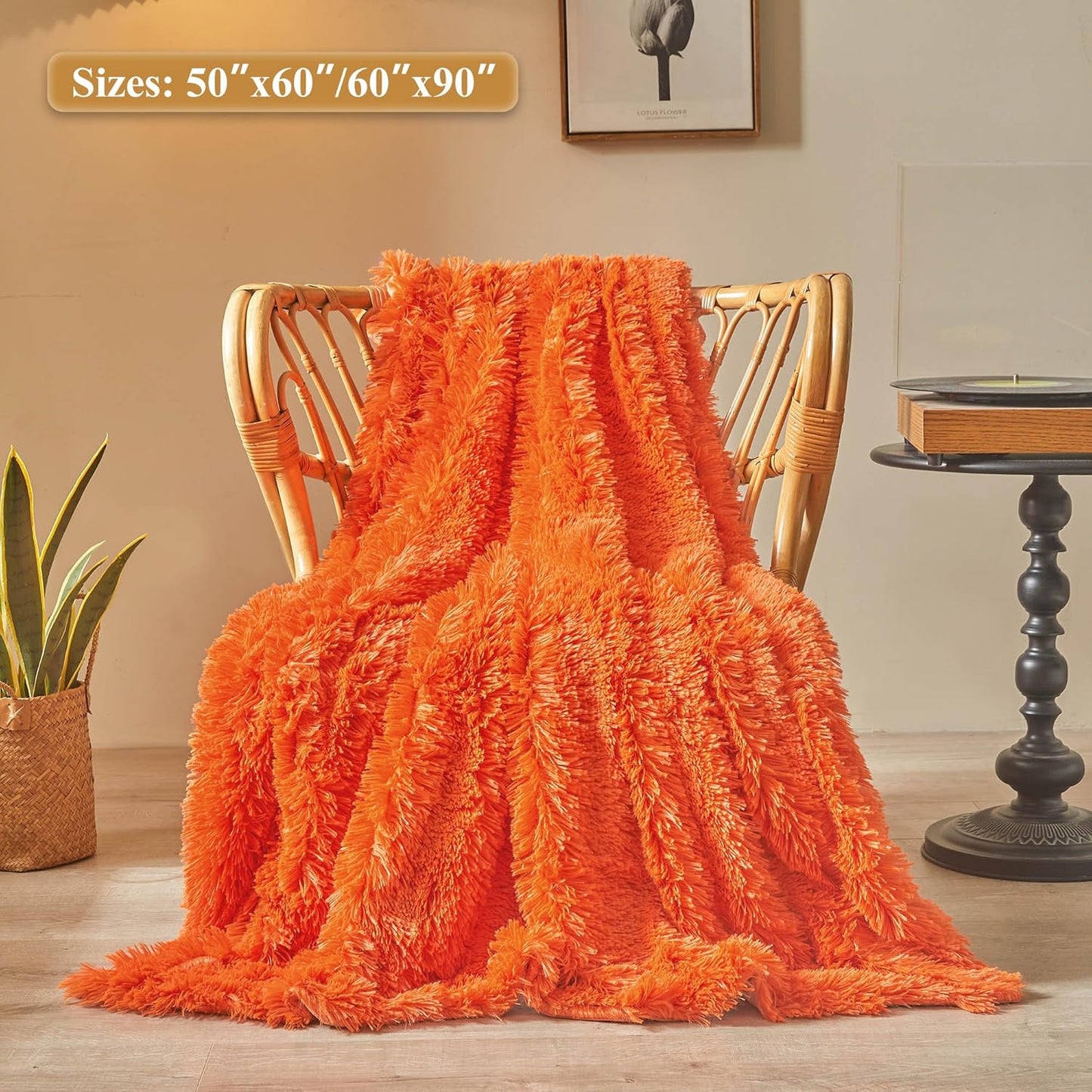 XeGe Luxury Faux Fur Throw, Orange Soft 50x60 Fluffy Blanket, Shaggy Plush Decorative Couch Throw, Cute Furry Bed Throw Fuzzy Office Lap Blanket for Bedroom Living Room Sofa, Orange