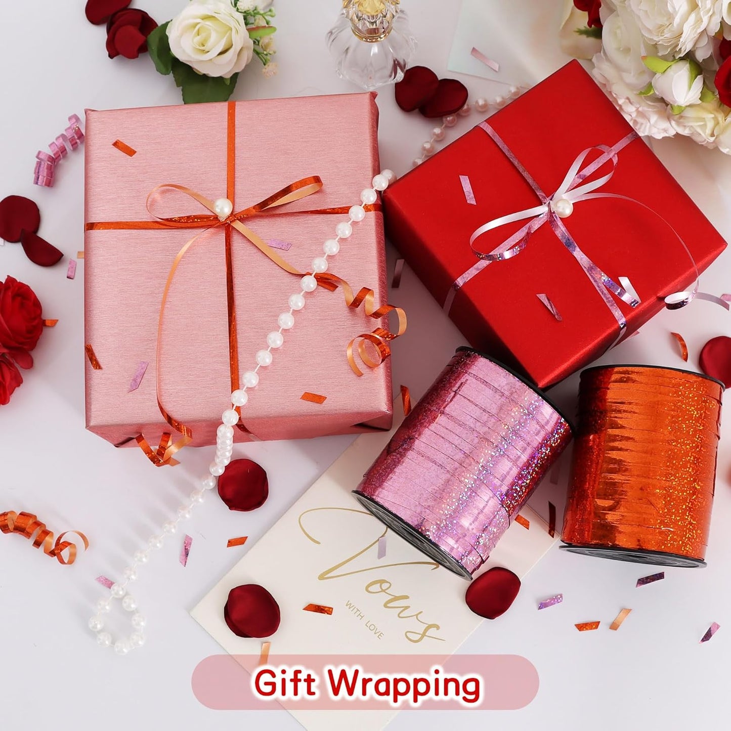 BEISHIDA 500 Yards Pink Ribbon Crimped Curling, Balloon String Shiny Metallic Roll for Gift Wrapping Ribbon Birthday Mother's Day Wedding Anniversary Party Decorations