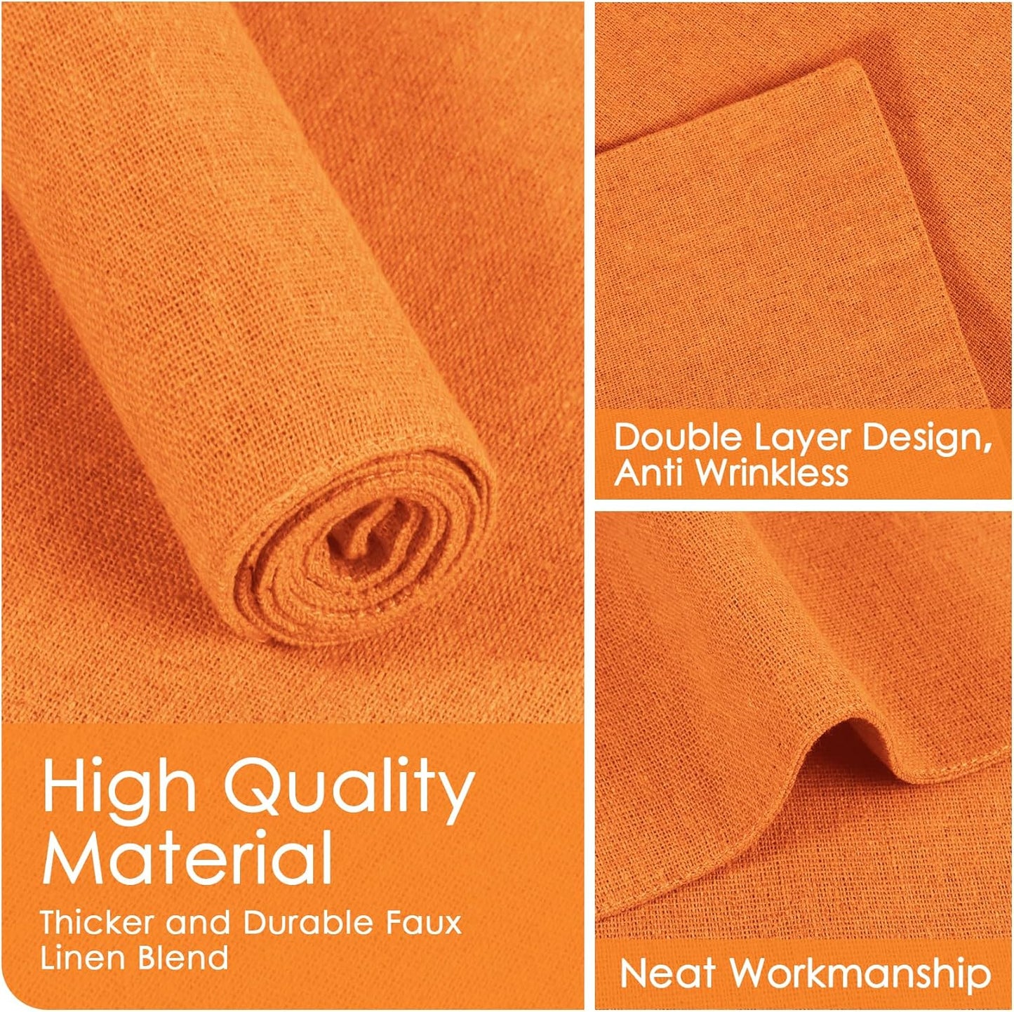 MANSPHIL Orange Cloth Placemats Set of 6, Double Layer Faux Linen Place Mats Heat Resistant Washable Table Mats for Dining Kitchen, 13x19 Inch