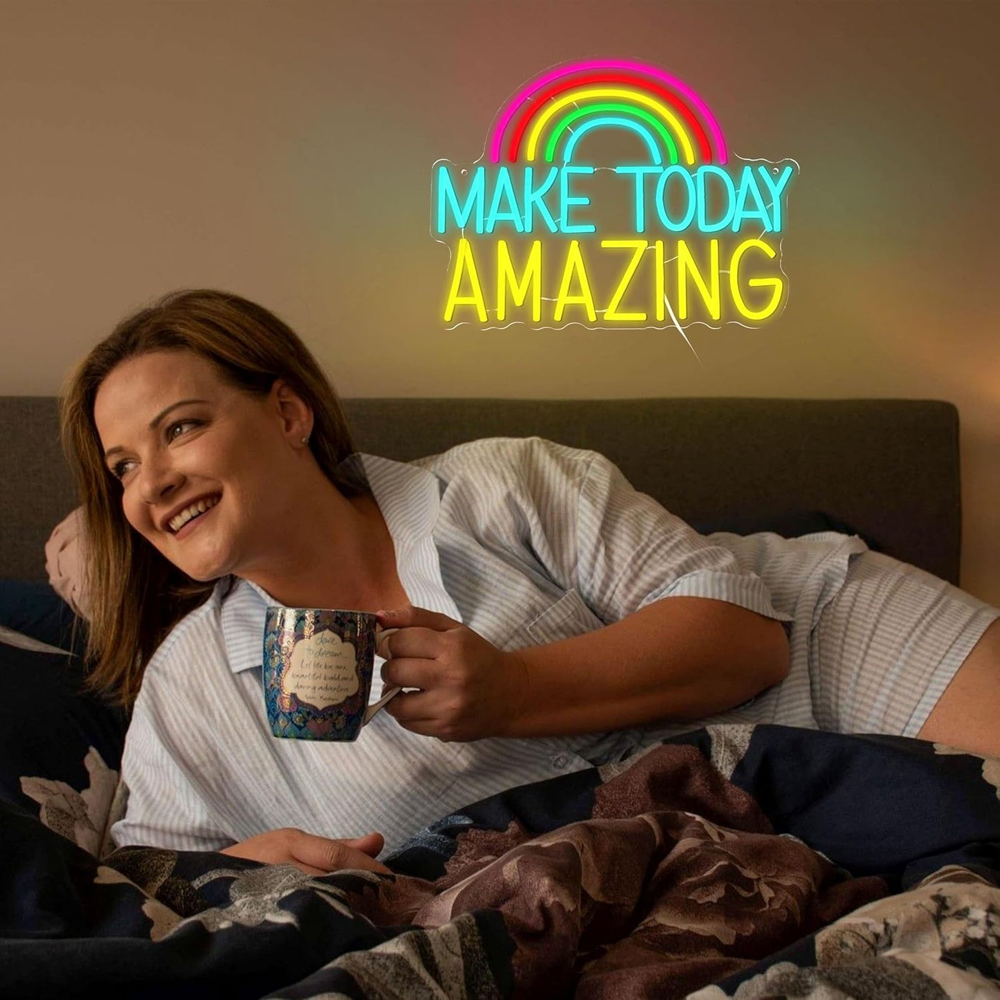 Make Today Amazing Neon Sign Wall Decor Dimmable Rainbow Neon Light USB Powered Motivational Word Led Light Sign for Bedroom Classroom Cafe Bar Birthday Party Wedding
