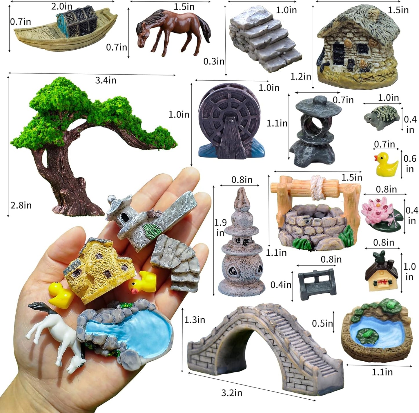 37PCS Fairy Garden Accessories, Miniature Nature Village Theme Fairy Garden Supplies for Outdoor, Mini Resin Animals House Bridge Pool Figurines Micro Landscape Succulent Plant Pots Terrarium Decor