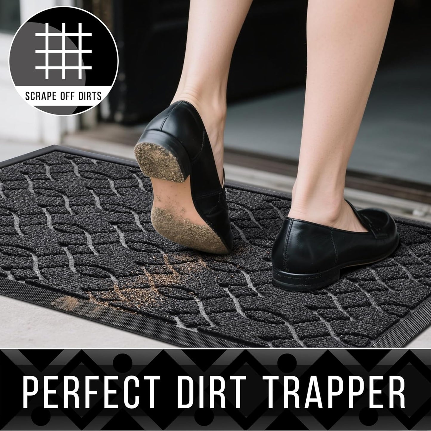 Yimobra Door Mat Outside Entrance, All-Season Front Outdoor Mats, All-Weather Welcome Doormat, Natural Rubber, Stain and Fade Resistant, Low Profile, Easy Clean Patio Porch Mat, 47x24, Black Gray