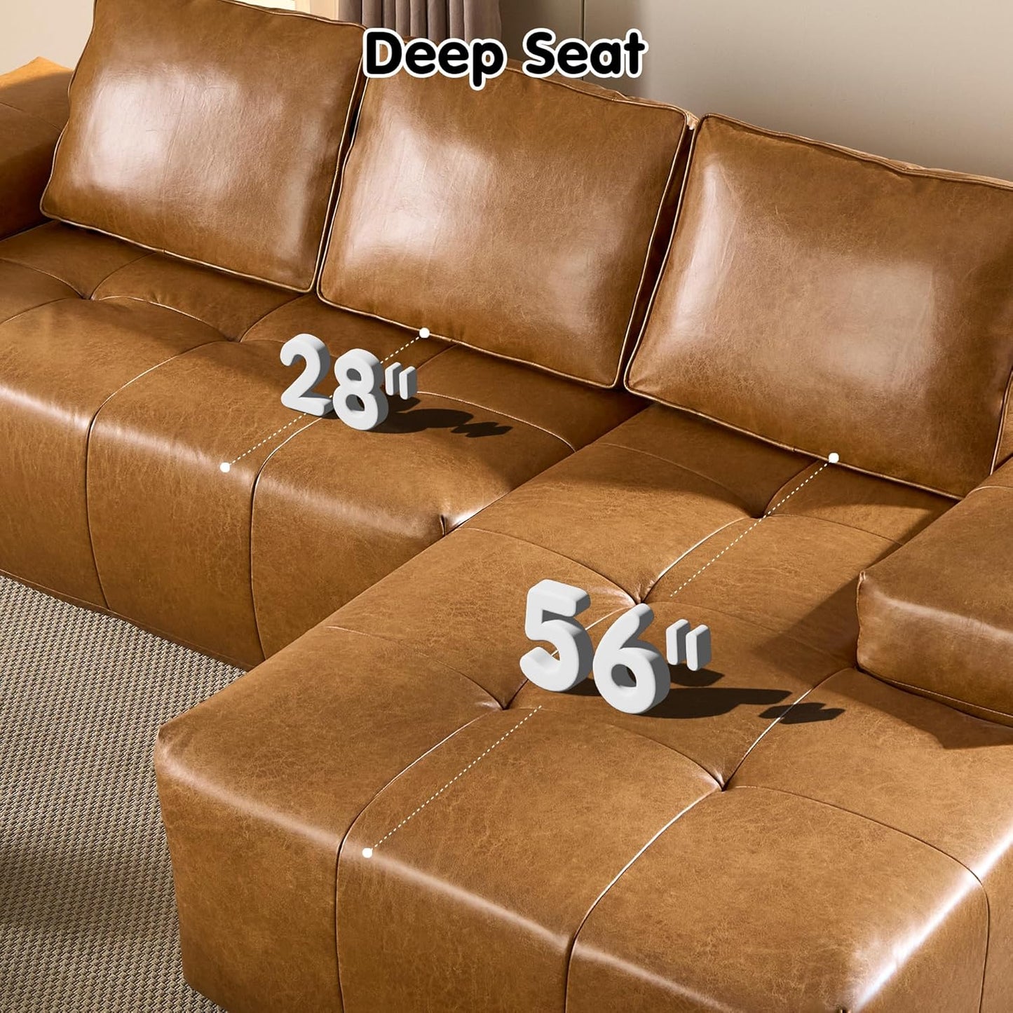 ovios Sectional Cloud Couch for Living Room, Modular Floor Sofa with Plush Corduroy, No Assembly Required, Big Comfy Couches Set with Fluffy Memory Foam, Stupendous U Shaped Sofas with Chaise, Brown