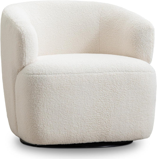 Swivel Accent Chair, Sherpa Teddy Barrel Chair for Living Room, Cozy Round Boucle Arm Chair, Metal Base for Club Nursery Bedroom, Beige Cream White