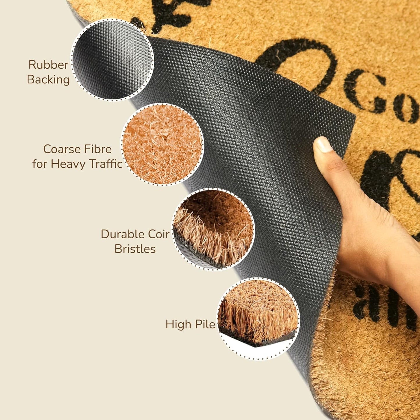 Welcome Doormats, Natural Coco Coir Mats with Non-Slip PVC Backing, Indoor Outdoor Mats for Home & Office, Mats for Door with God Bless This Home Print, Beige & Black, 30"x17"