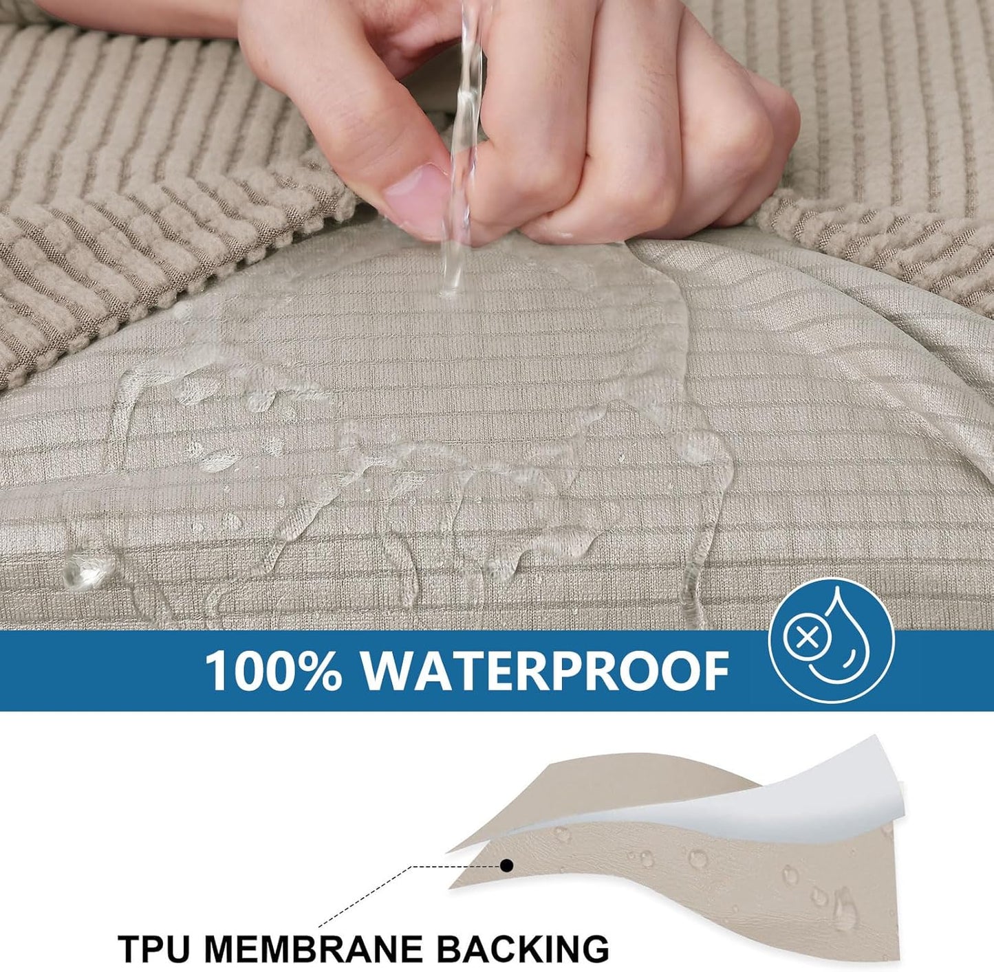 hyha Waterproof Couch Cushion Covers for Pets, Non Slip Sofa Seat Cover for Dogs Washable, Soft Thick Stretch Jacquard Fabric, Sofa Slipcovers with Elastic Bottom (3 Pieces, Taupe)