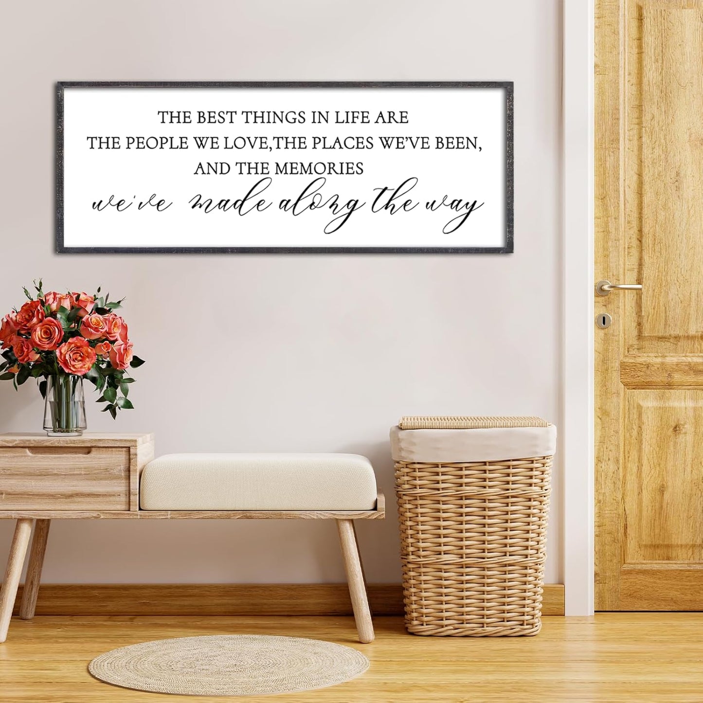 The Best Things in Life Wall Decor Sign 32 x 12 Inch Memories Inspirational Quotes Wood Framed Family Entryway Living Room Home Wall Art for Farmhouse Bedroom Room (Black)